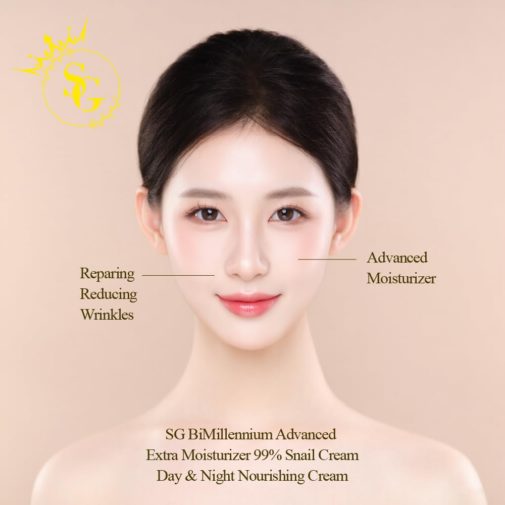 SG BiMillennium K Beauty Face Cream for Women with 99% Snail Extract, Anti-Aging, Skin Repair - Korean Skin Care Moisturizer for Dry Skin, Hydrating Daily Night Time Facial Cream