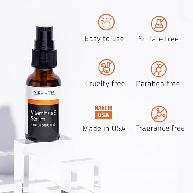 YEOUTH Vitamin C Face Serum with Hyaluronic Acid, Hydrating Vitamin C Serum for Face, Targets the Appearance of Dull Spots 1oz