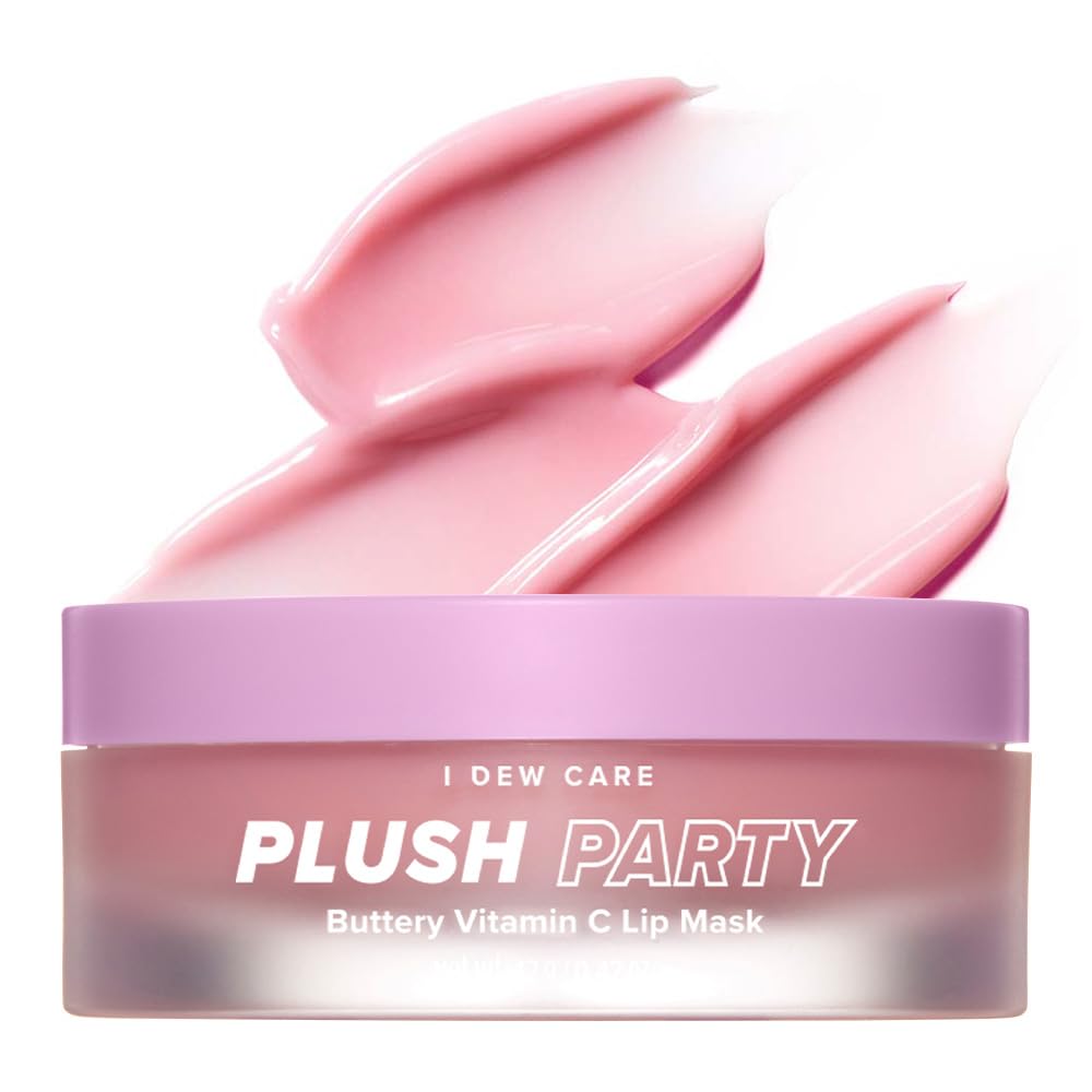 I DEW CARE Overnight Lip Sleeping Mask - Plush Party | Buttery Vitamin C, Lip Glaze, Moisturizing Balm, With Cocoa Butter For Dry Lips, Glass Skin Look, Nourish and Hydrate, Korean Skin, 0.42 Oz