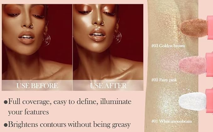 Glitter Powder Highlighter Makeup, Body Brightens the Natural (3 Colors(1#.4#.5#))