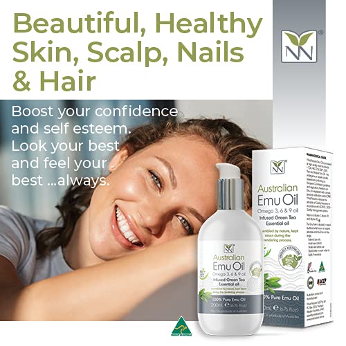 Y-Not Natural Ultra Pure Australian Emu Oil - Luxury, Hospital Grade Emu Oil 200mL | Free Range Aboriginal Omega 3, 6 & 9 Oil Infused with Green Tea - The Ultimate Moisturizer for Skin, Hair, Nails, and Scalp