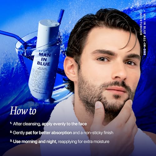 Nature Republic Man In Blue All In One Moisturizer - Daily Fresh Facial Lotion, Korean Natural Hydrating Simple Skin Care For Men Dry Beard Face, Rich, Lightweight, Aftershave, 150ml/5.07 Fl.Oz.