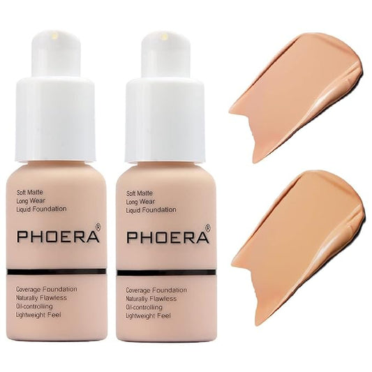 2 Pack PHOERA Foundation,Matte Oil Control Concealer Foundation