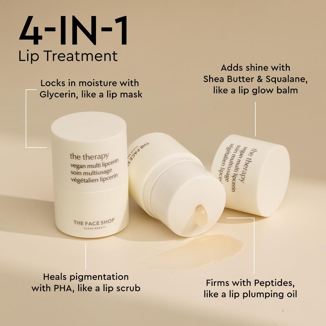 The Face Shop The Therapy Vegan Lip Butter, Moisturizing Lip Balm, Shea Butter & Sunflower Oil & Peptide, Lip Sleeping Mask for Sensitive Skin & Dry Cracked Lips, For Kids & Adults, Korean Skin Care