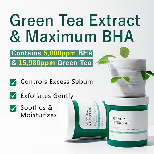 Green Tea BHA Melting Toner Pads w/Centella Asiatica - 150 Large Pads Soothing Hydrating Moisturizing 13 Oz | All Skin Types | Anti-blemish Daily Care Gentle Mild Peeling Exfoliating Korean Skincare