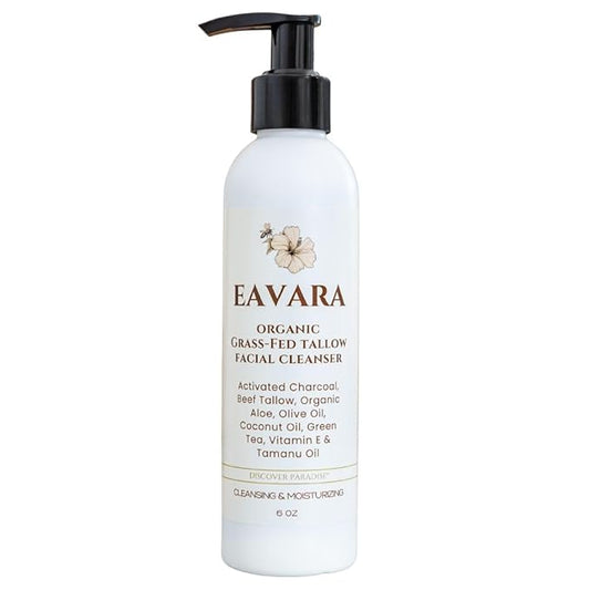 Beef Tallow Face Wash – Natural and Hydrating with Activated Charcoal, Aloe, Hyaluronic Acid, and Green Tea – Facial Cleanser with Grass Fed Beef Tallow – Face Wash for Women and Men – 6oz Pump