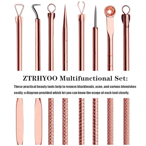 ZTRHYOO Blackhead Remover Pimple Comedone Extractor Tool Best Acne Removal Kit - Treatment for Blemish, Whitehead Popping, Zit Removing for Risk Free Nose Face Skin with Case(Rose, 4 Piece Set)