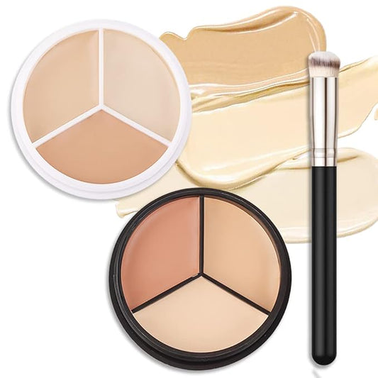 2pcs Tri-color Face Concealer Contour Palette With Brush