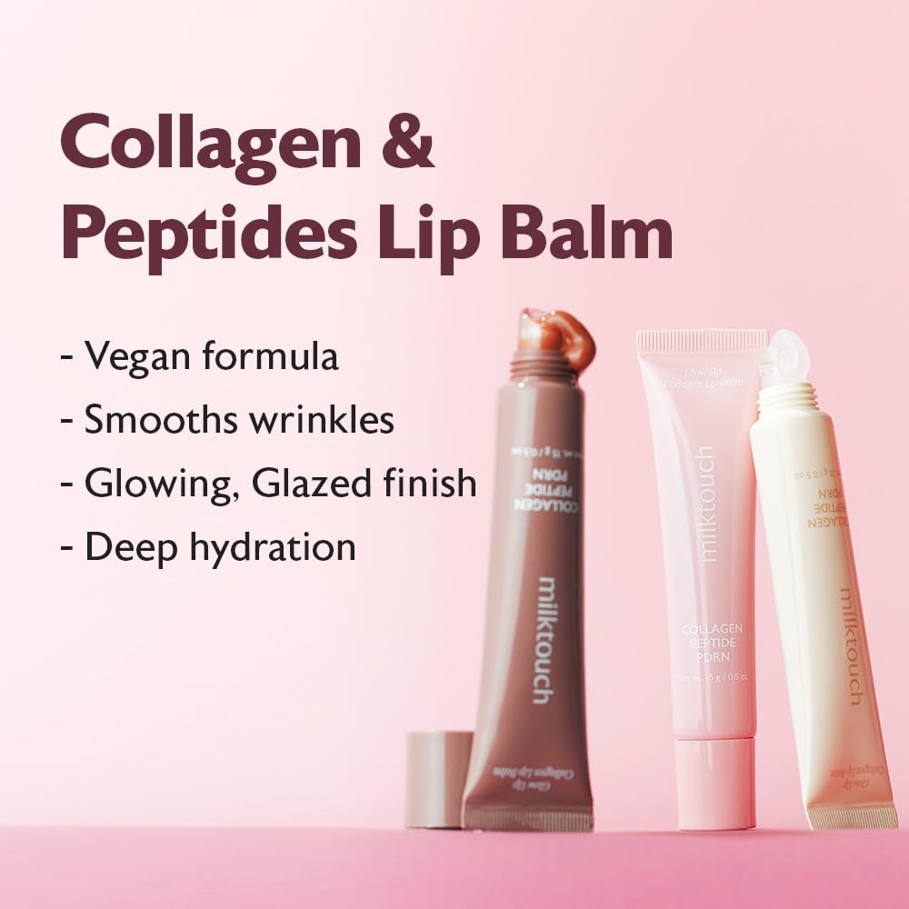 milktouch Vegan Glow Up Collagen Lip Balm–Hydrating Lip Care with Collagen, Peptide, PDRN, Cica & Shea Butter for Dry Lips Repair, Anti-Aging, Non-Sticky Moisturizer for Fuller Lips(15g) #Vanilla Cake