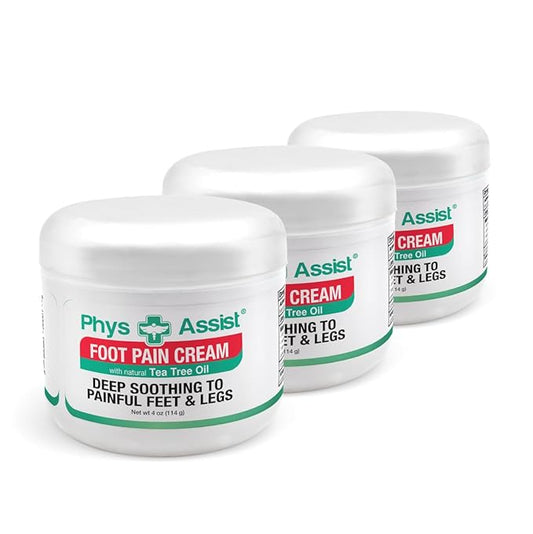 PhysAssist Soothing Foot Cream to Feet and Legs (Three - 4 oz jars) Soothing to feet and Legs.