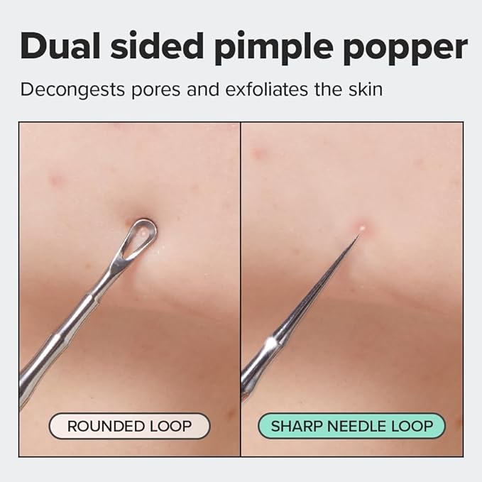 I DEW CARE Dual-Tip Pimple Tool - Proper Popper | Blackhead Remover, Blemish Exfoliating, Professional Acne Squeezer, Comedone Zit Extractor for Women, 2in1 Stainless Steel Lancet, 1ea