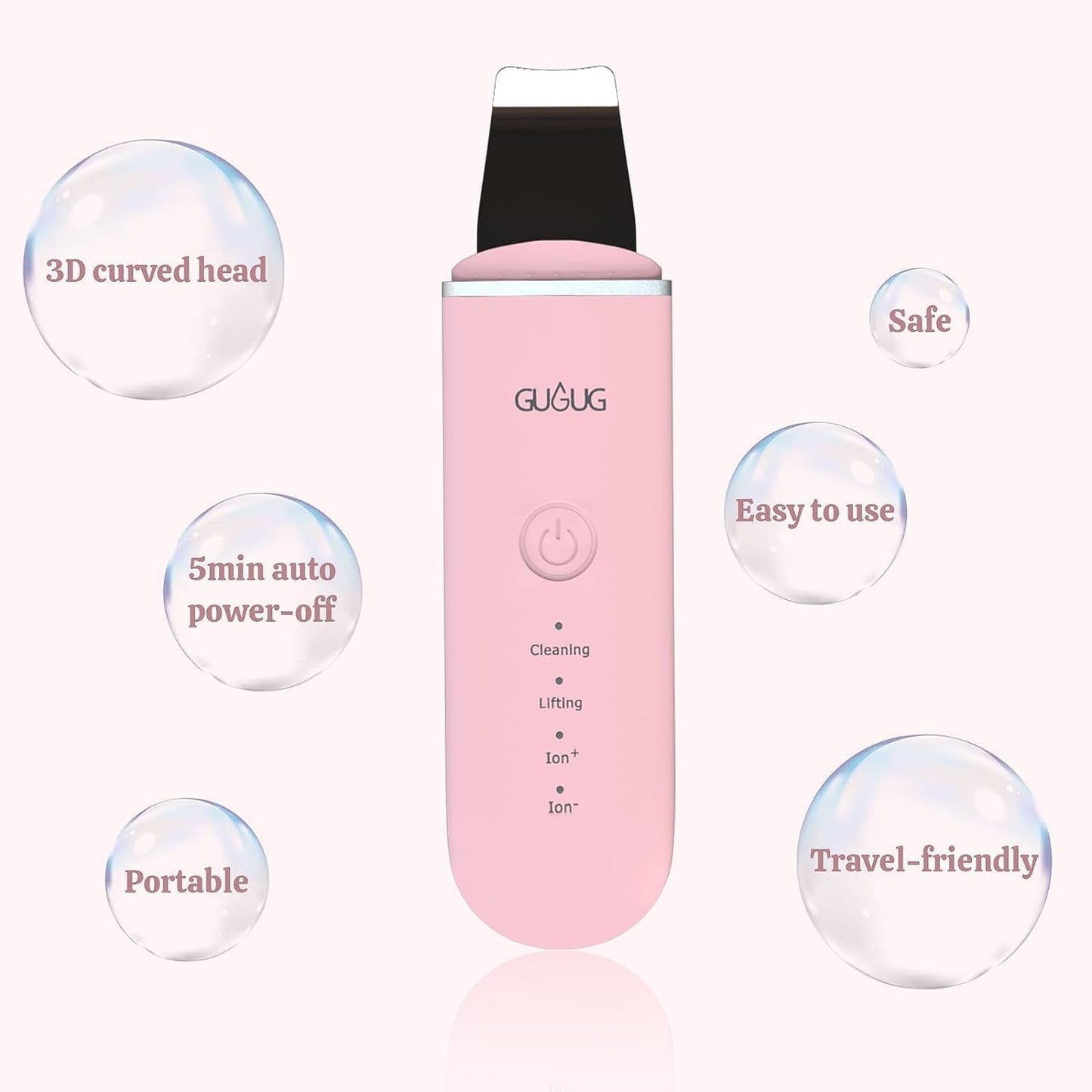 GUGUG Skin Scrubber Face Spatula & Pore Cleaner Blackhead Remover with 4 Modes, Deep Cleansing Facial Tools (Pink, 2-Pack)