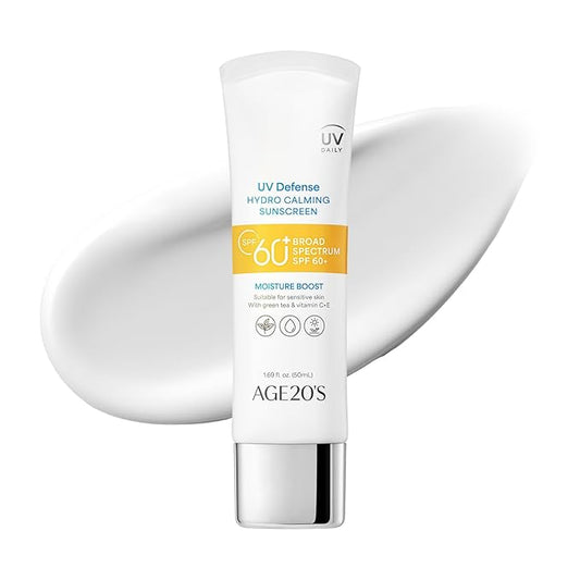 AGE20'S UV Defense Hydro Calming Sunscreen SPF 60+ | Korean Sunscreen | Moisturizing Creamy Formula, No White Cast, Lightweight Finish | Green Tea + Aloe Vera | Dermatest Excellent | 1.69 fl.oz*1