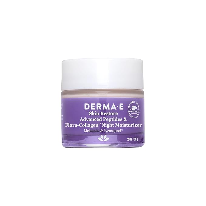 Derma E Advanced Peptides and Vegan Flora-Collagen Night Moisturizer – Hydrating Topical Facial Cream Improves Elasticity and Reduces Appearance of Lines and Wrinkles, 2 Oz