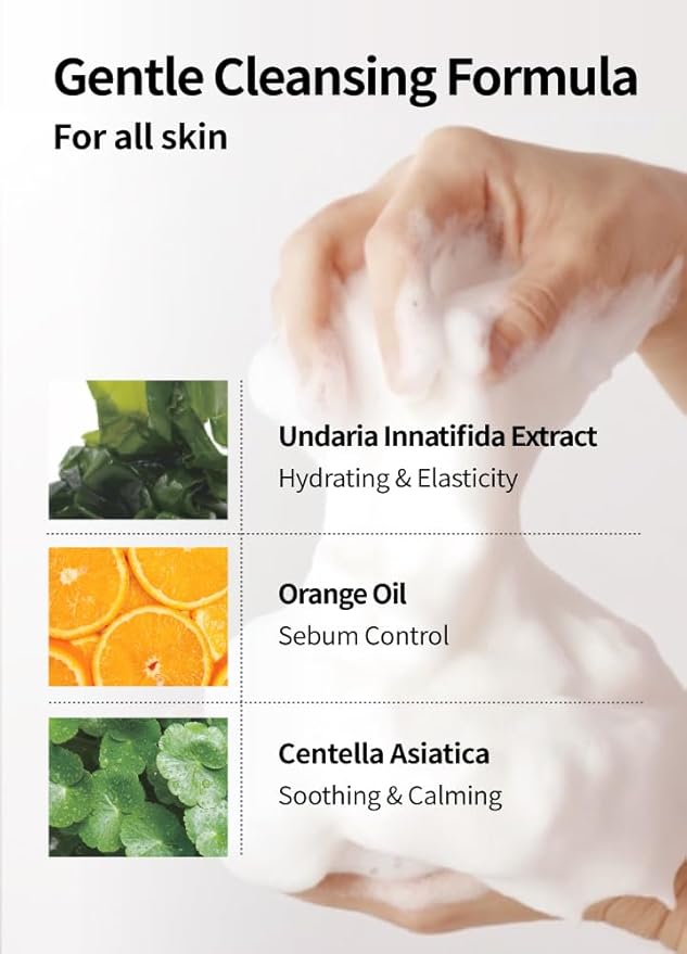 Pure foaming facial cleanser, CICA & orange oil cleanser, gentle face wash, makeup remover + pore minimizer for all skin types, vegan