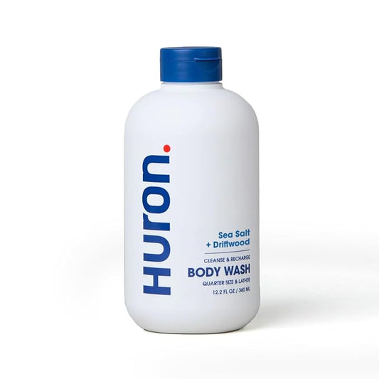 Huron Men’s Body Wash – Moisturizing Cleanser with Vitamin E, Coconut Oil & Witch Hazel | Sea Salt Scent | Deodorizes & Helps Reduce Skin Irritation | Vegan, Sulfate-Free, Cruelty-Free – 12.2 fl oz