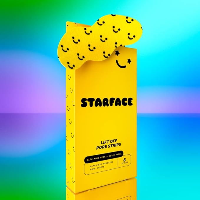 Starface World Hydro-Star Hydrocolloid Pimple Patches (32 ct) with Big Yellow Compact and Lift Off Pore Strips for Blackheads and Clogged Pores (8 ct)