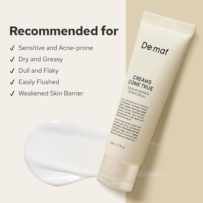 Creams Come True Squalane Barrier Repair Cream | Korean Face Moisturizer with Squalane Oil, Ceramides & Panthenol | K Beauty Skincare for Glass Skin (1.7 fl oz)