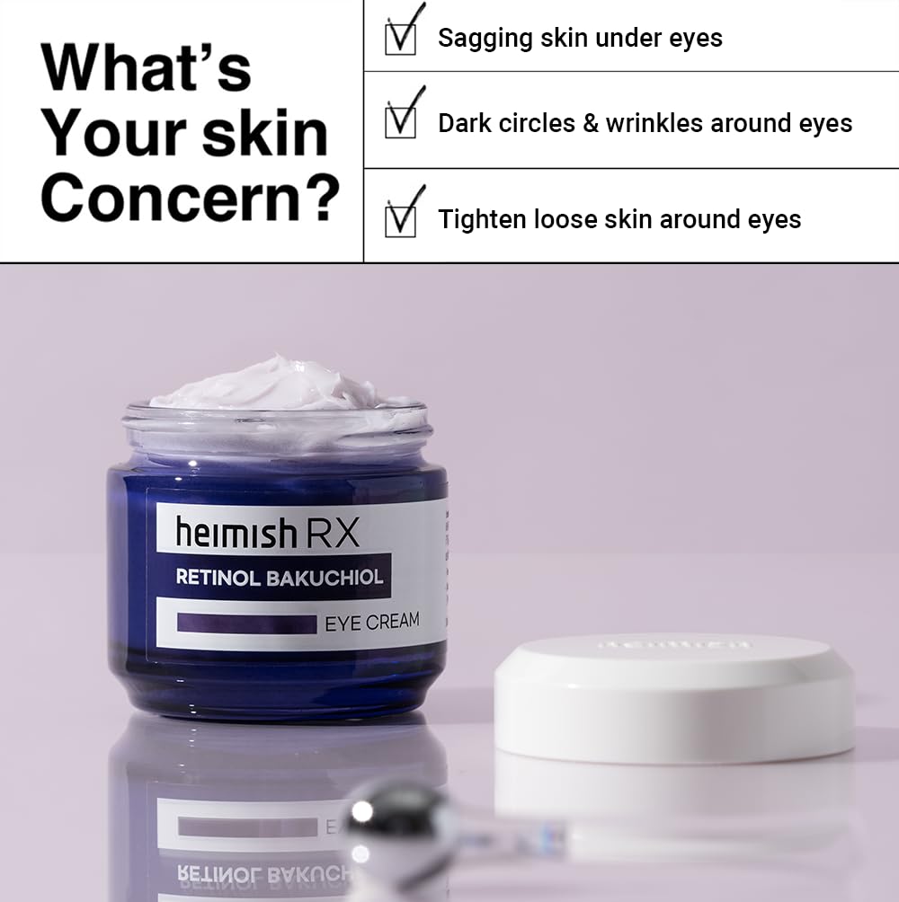 HEIMISH RX Retinol Bakuchiol Eye Cream - Daily Eye Cream for Anti Aging, Firming, Anti Wrinkle, Hydrating with Retinol, Non-greasy Formula, Korean Skincare, 30ml (1.01 fl. oz)