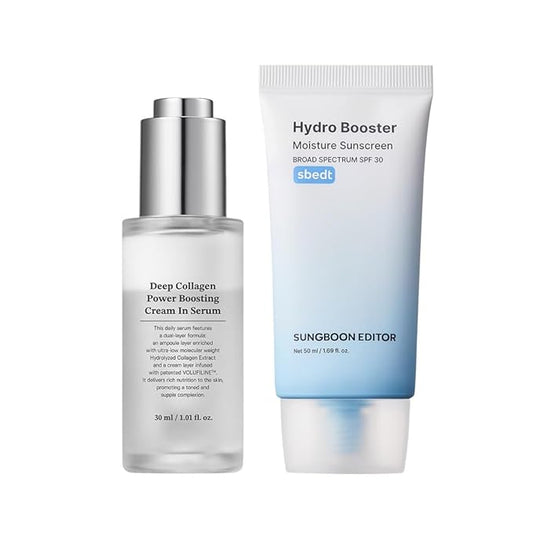 SUNGBOON EDITOR Deep Collagen Hydrating Duo : Deep Collagen Power Boosting Cream In Serum & Hydro Booster Moisture Sunscreen, Volufiline Serum, face sunscreen, Korean Skin Care