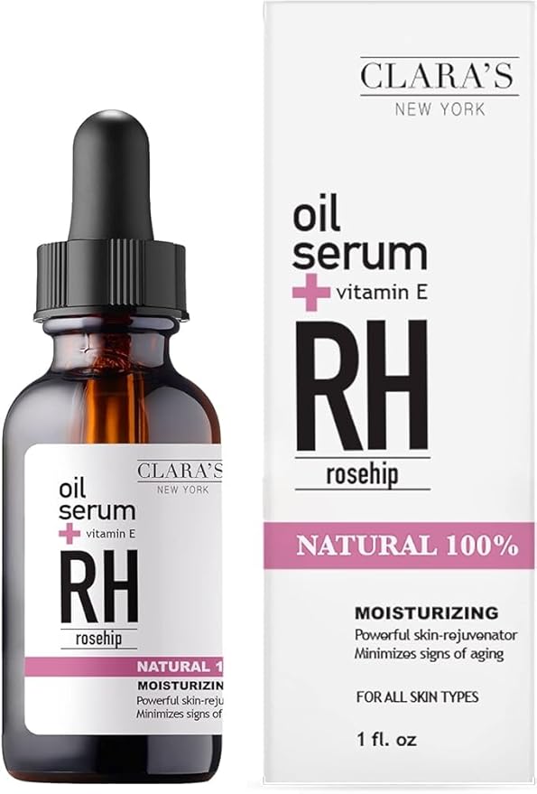 CLARA'S NEW YORK 100% Natural Rosehip Facial Oil Serum with Vitamin E – Hydrating, Anti-Aging Face Oil for Fine Lines & Wrinkles – Lightweight, Non-Greasy – 30ml – Made in USA