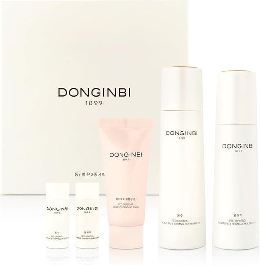 Donginbi Red Ginseng Moisturizing & Firming Skin Care Set - Hydrating Toner for Dry Skin (5.07 floz), Korean Red Ginseng Essence (4.39 floz), Firming Cream, Korean Skin Care Gifts for Women