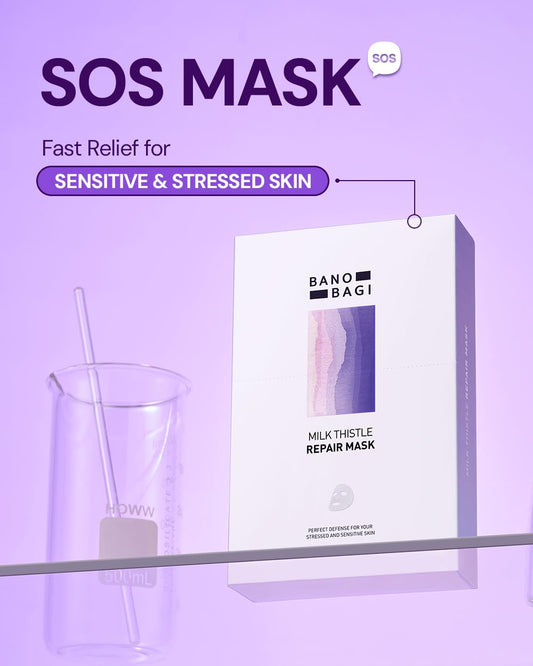 Banobagi Milk Thistle Repair Face Mask – Korean Skin Care with Centella, Hyaluronic Acid & Adenosine | Hydrating & Soothing Sheet Mask for Sensitive Skin, Fragrance-Free, 10EA