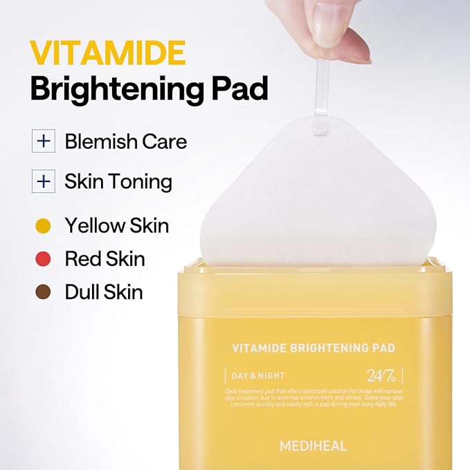 MEDIHEAL Vitamide Brightening Pad - Vegan Face Hypoallergenic Pads with Niacinamide, Sea Buckthorn - Radiance Boosting Pads for Clear, Illuminating Skin 100