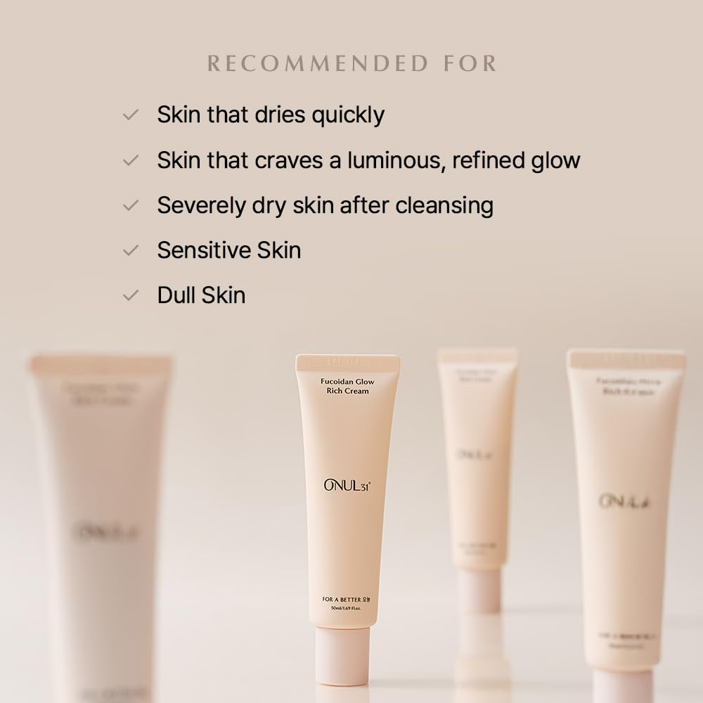 ONUL31° Fucoidan Glow Rich Cream—Daily Face Moisturizer with Niacinamide & Plant-based ingredients for Dry Sensitive Skin | Korean Skincare 1.69 fl. Oz