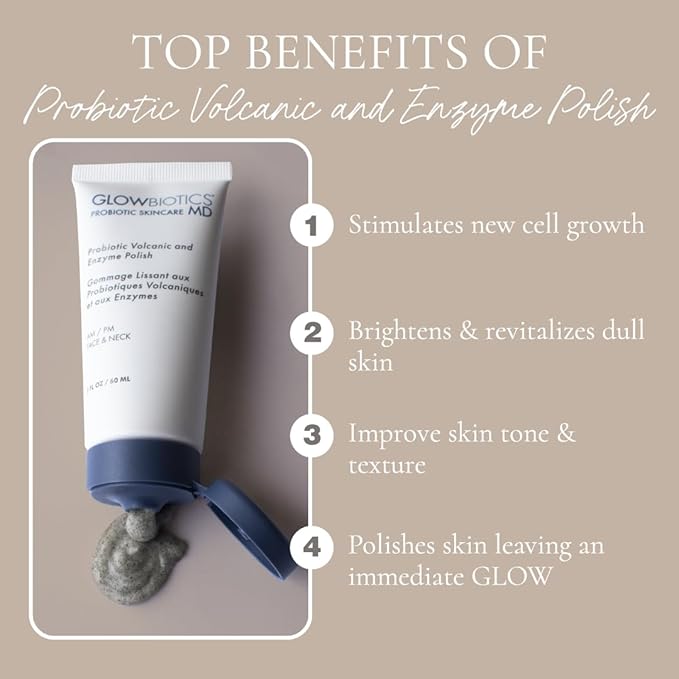 Glowbiotics Volcanic & Enzyme Polish: Probiotic Brightening Facial Scrub with Malic Acid for Luminous Skin, Exfoliator for Face & Neck, Suitable for All Skin Types, 2 Fl Oz