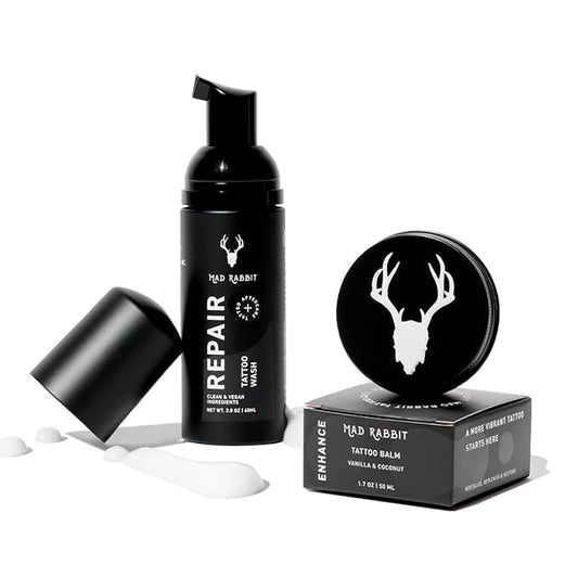 Mad Rabbit Tattoo Aftercare Kit – Tattoo Balm & Tattoo Foam Soap Cleanser – Tattoo Care for New Tattoos, Tattoo Moisturizer for Old Ink, Vegan, Fragrance-Free, Clean Ingredients