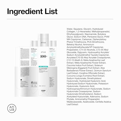 ANUA PDRN Hyaluronic Acid 100 Moisturizing Cream, Lightweight Hydrating Moisturizer with Salmon PDRN, Hyaluronic acid, Collagen for Glass Skin, Korean Skin Care (60ml / 2.02 fl. oz)