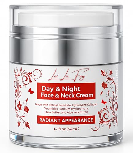 Liv La Fay Retinol Collagen Face & Neck Cream with Ceramides & Hyaluronic Acid – Day & Night K-Beauty Moisturizer – Korean Skincare Ingredients – 1.7 fl oz