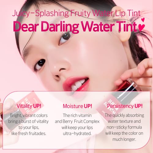 ETUDE Dear Darling Water Tint - Cherry Ade | Pretty Cherry Color Lip Stain with Fruity Fragrance, Lightweight, Moisturizing & Non-Sticky Korean Lip Stain