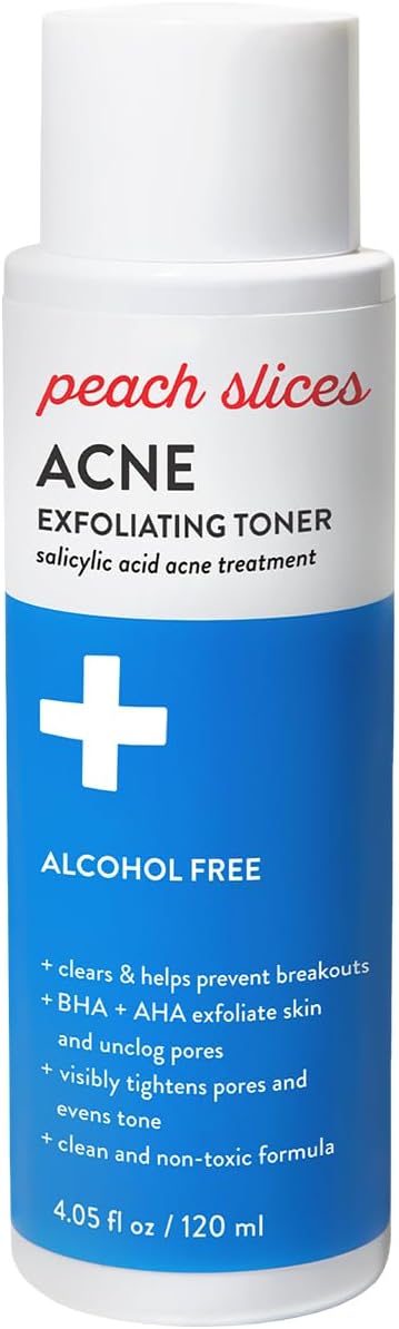 Peach Slices | Acne Exfoliating Toner | 2% Salicylic Acid | AHA+BHA Exfoliation | Facial Cleanser | Calms & Soothes | Prevents Breakouts | Alcohol & Sulfate Free | Skin Care for Women & Men | 4 Oz