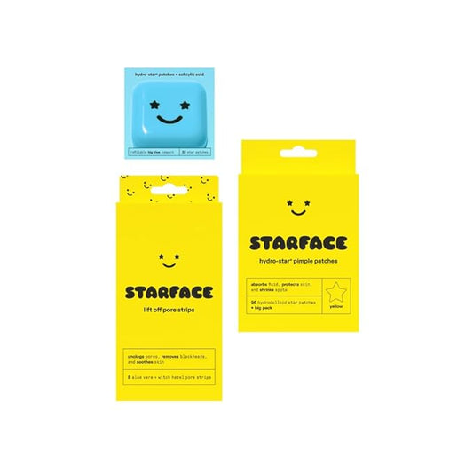 Starface World Hydro-Star + Salicylic Acid Patches (32ct) with Big Blue Compact, Hydro-Star Hydrocolloid Pimple Patches (96ct), and Lift Off Pore Strips with Aloe Vera (8ct)