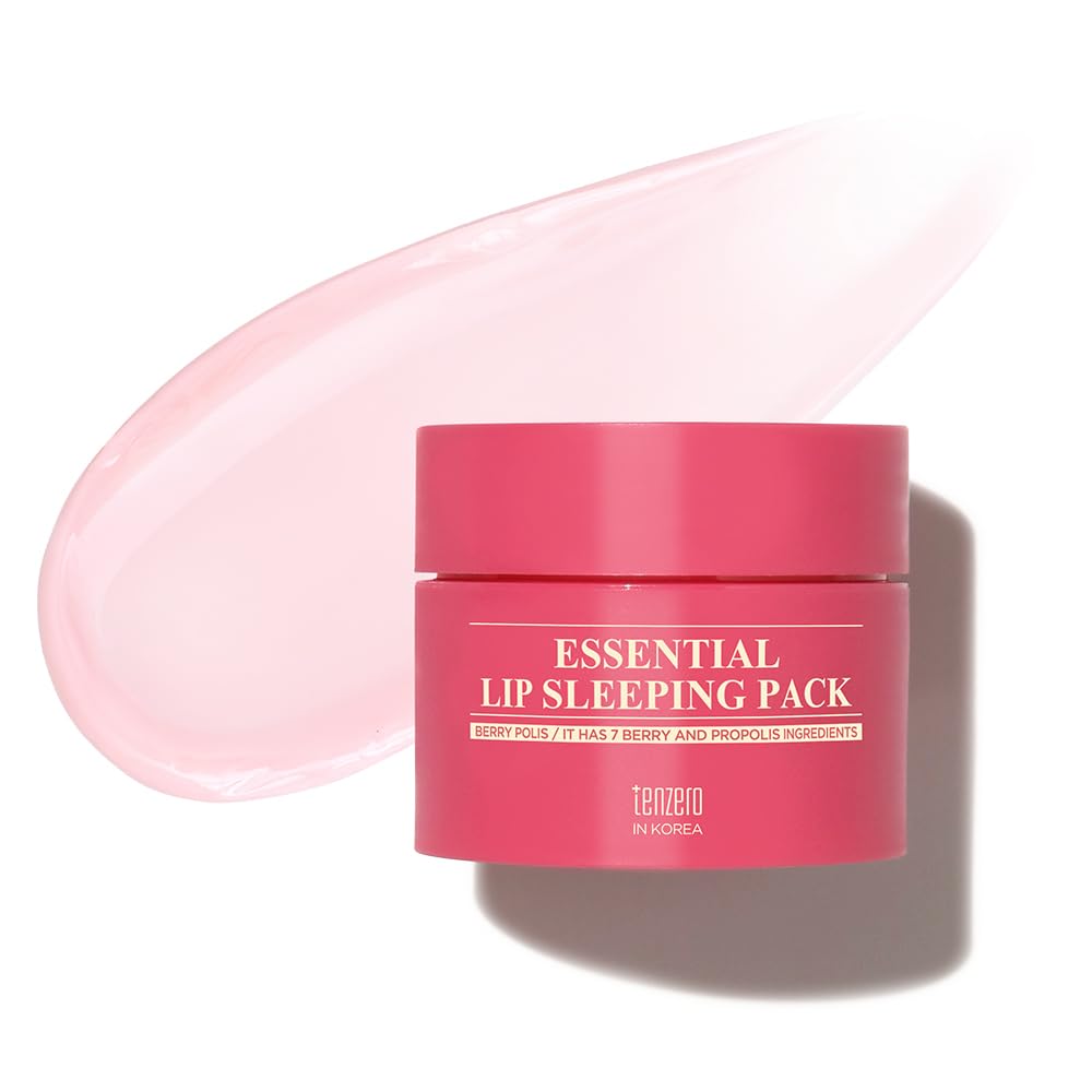 TENZERO Essential Lip Sleeping Pack Berry Polis 15g, Pink Lip Sleeping Mask, Improve Lip Texture, Highly Hydrating, Nourishing, Overnight Treatment Lip Balm, Suitable For All Skin Type