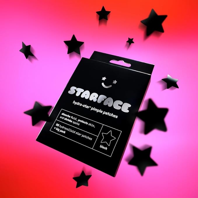 Starface World Black Star Hydrocolloid Pimple Patches Big Pack (96 ct), Lift Off Pore Strips for Blackheads and Clogged Pores (8 ct), and Earth Star Hydrocolloid Pimple Patches Big Pack (96 ct)
