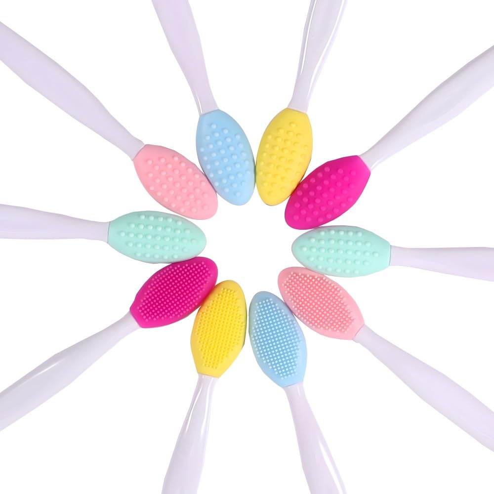 Face Brush Set 10pcs Manual Silicone Exfoliating Lip Brush Nose Cleansing Brush and 2pcs Mask Brush for Facial Skin Care