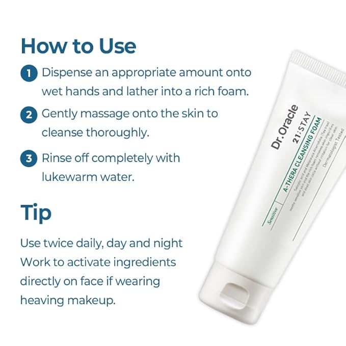 DR.ORACLE 21 Stay A-Thera Cleansing Foam – Salicylic Acid Facial Cleanser for Sensitive & Acne-Prone Skin, Gentle Korean Face Wash with Tea Tree and Bamboo water, Dermatologist Tested 3.38 fl oz