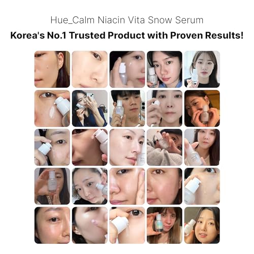 HUECALM Niacin Vita Snow Serum, Korean Skincare for Brightening, Hydration, Oil Control, 3% Niacinamide, Vitamin C Serum & Ceramide, Dark Spot Corrector, Hyperpigmentation Treatment, Gentle Daily Use