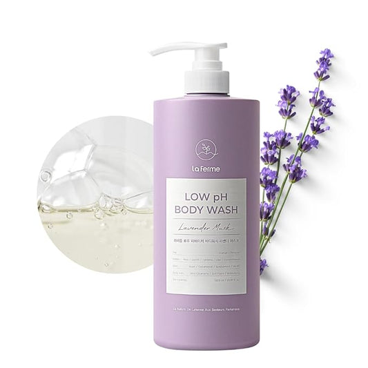 laferme Low pH balanced Gentle Korean Body Wash with Natural & Organic Ingredients, Hypoallergenic for Sensitive Skin, Moisturizing & Hydrating for Dry Skin, For Women & Men, 33 Fl Oz, Lavender Musk