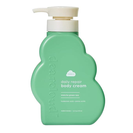dearcloud Daily Repair Body Cream – Matcha Green Tea – Vitamin E & Hyaluronic acid - Korean Moisturizer & Body Lotion for Dry Skin (16 fl oz)