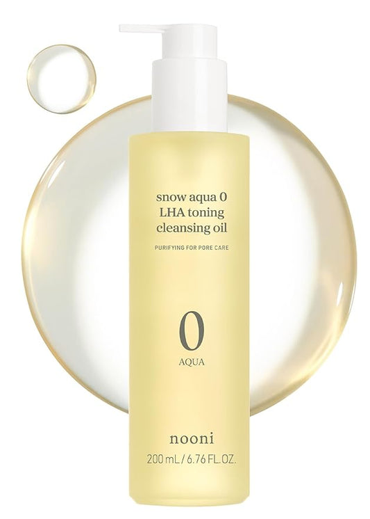 NOONI Facial Cleanser - Snow Aqua 0 LHA Toning Cleansing Oil | Makeup Blackhead Remover, Pore Control, Glass Skin, Help Control Sebum, Revitalizing, Moisturizing, Korean Skin Care, 6.76 Fl Oz (200 ml)