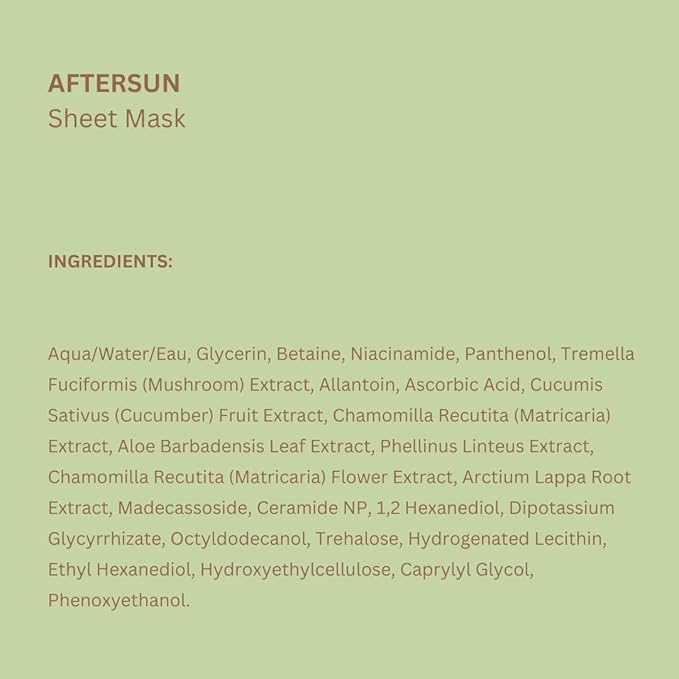 Pixi Beauty Aftersun Sheet Mask, Instant Calming & Soothing Skin Treatment, Aloe Vera, Cucumber & Chamomile Cooling Mask, 3 Masks Per Box 3 x 0.80 oz / 23 gm