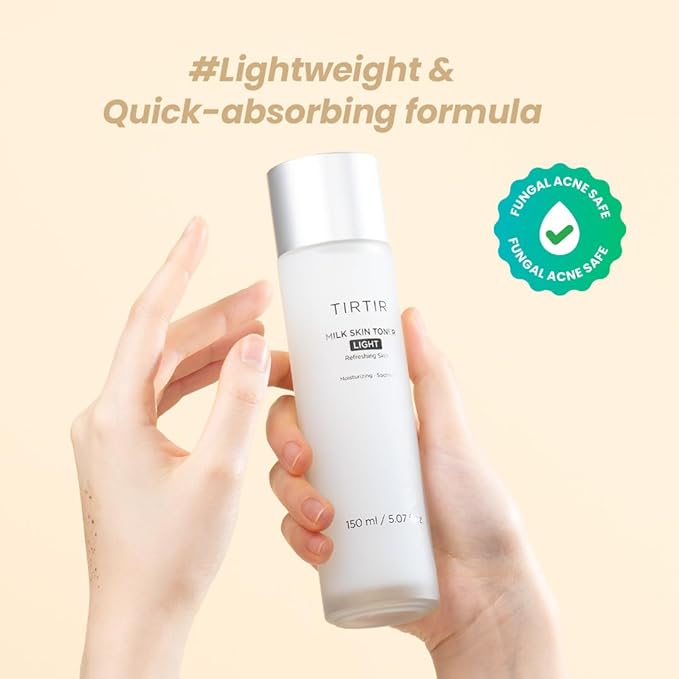 TIRTIR Milk Skin Rice Toner Light | Instant Hydration with 4% Niacinamide, Pantenol, Lightweight, Pore-Tightening, Vegan, Acne-Prone, Oily Skin, Fungal Acne Safe, Korean Skin Care, 0.67 Fl Oz