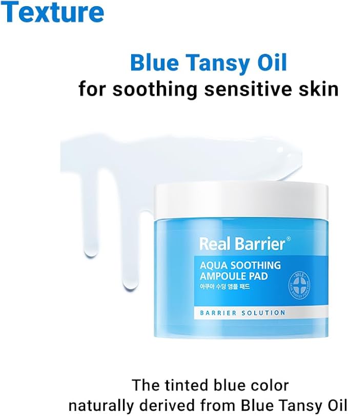 Real Barrier Aqua Soothing Ampoule Pad, 70 Pads l Hyaluronic Acid Facial Serum | Redness Relief for Sensitive Skin | Facial Moisturizer for Dry Skin| Calming Chamomile Extract| Korean Skincare