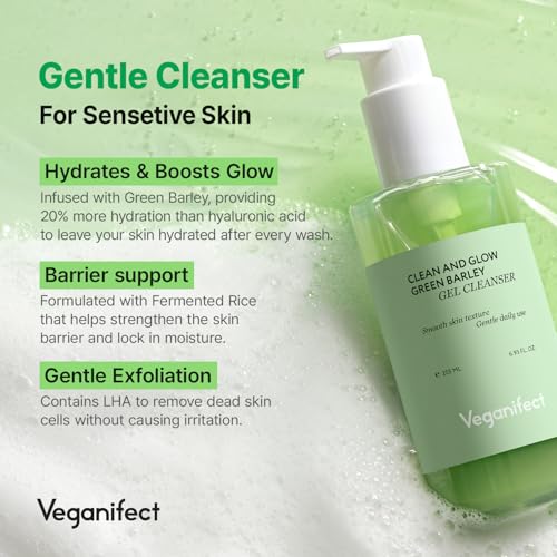 VEGANIFECT Gel-to-Foam Cleanser | Low pH Hydrating Face Wash for Dry & Sensitive Skin | Hydrates & Balances Skin | Korean Vegan Skincare (205ml/6.93 fl oz)