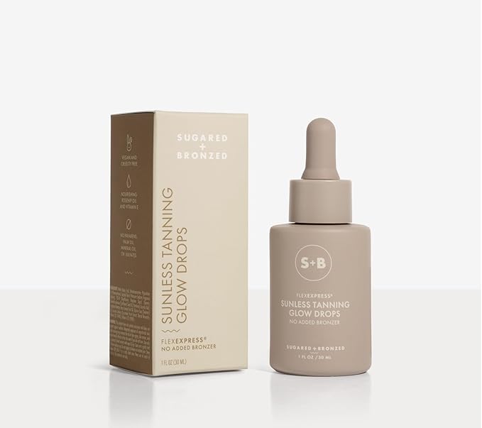 SUGARED + BRONZED Sunless Tanning Glow Drops – Customizable Self-Tanner for Face & Body, Natural Glow, Clean Formula, Streak-Free, Lightweight, Travel-Friendly, Suits All Skin Types (1 Fl Oz)