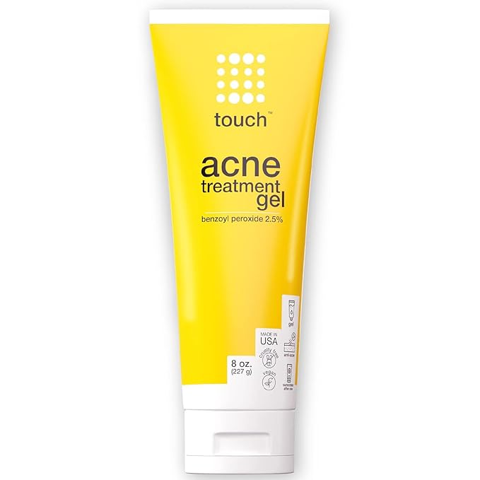Touch Benzoyl Peroxide 2.5% Gel Cream For Acne - Pimples and Cystic Acne Spot & Daily Face and Back Medication for Adults & Teens – Goes on Clear Lightweight & Non-Drying - Large 8 oz.